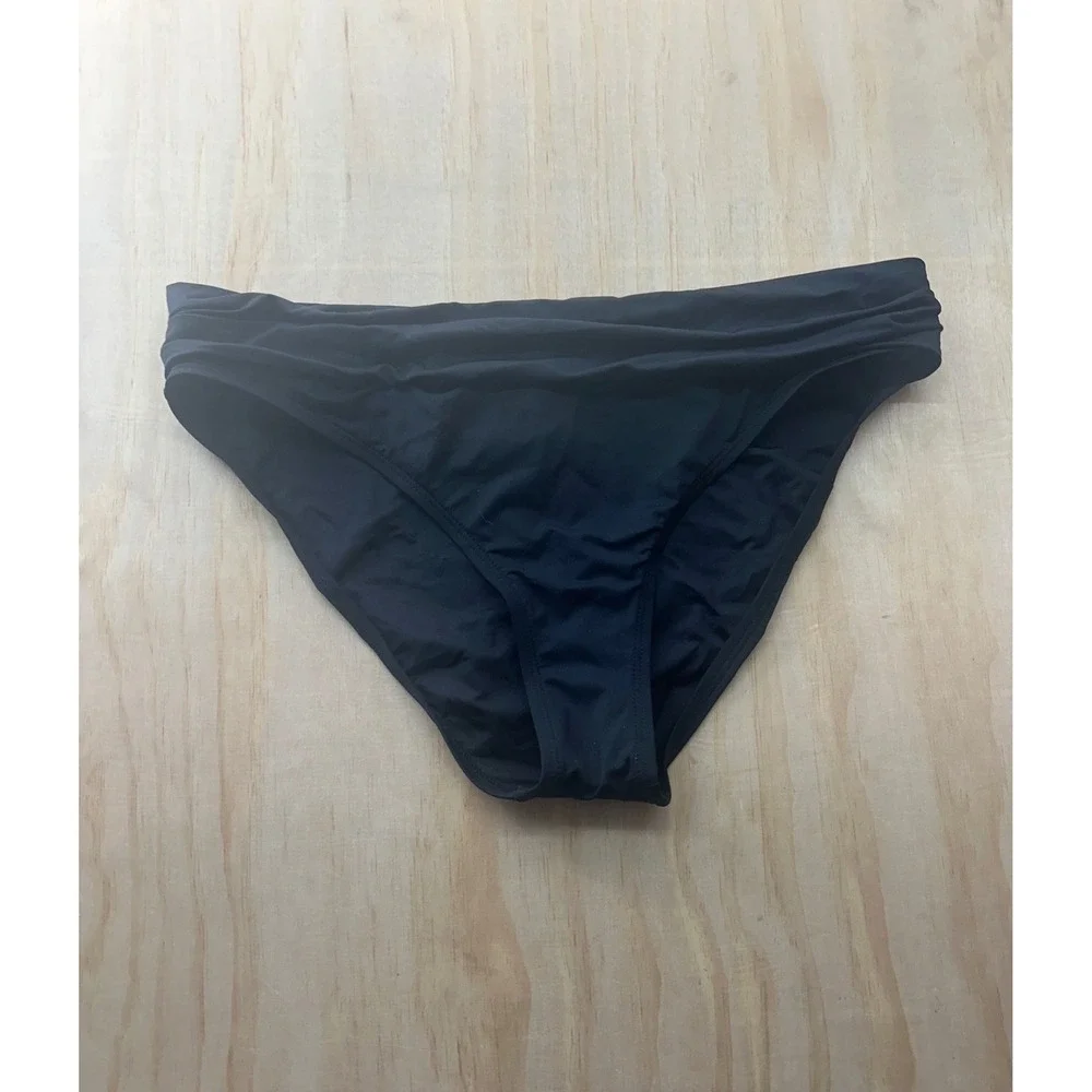 La Blanca Womens Black Ruched Waist Bikini Swimsuit‎ Bottoms Size 12 LB00010